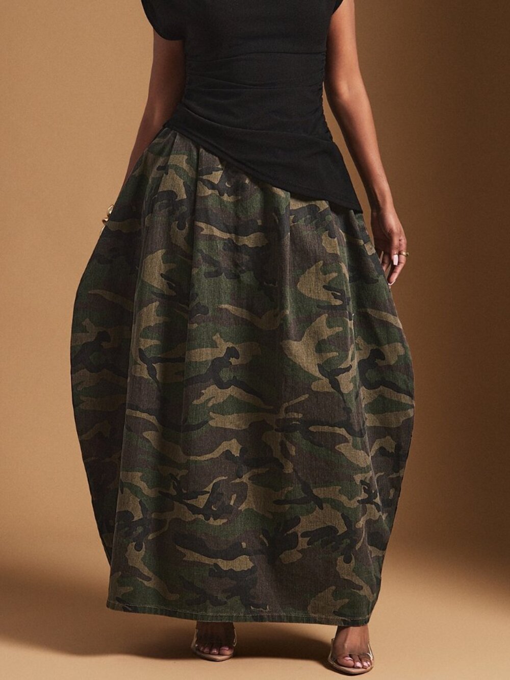 Multicolor Elegant Women's High Waist Balloon Shape Maxi Skirt - Picture 3 of 5